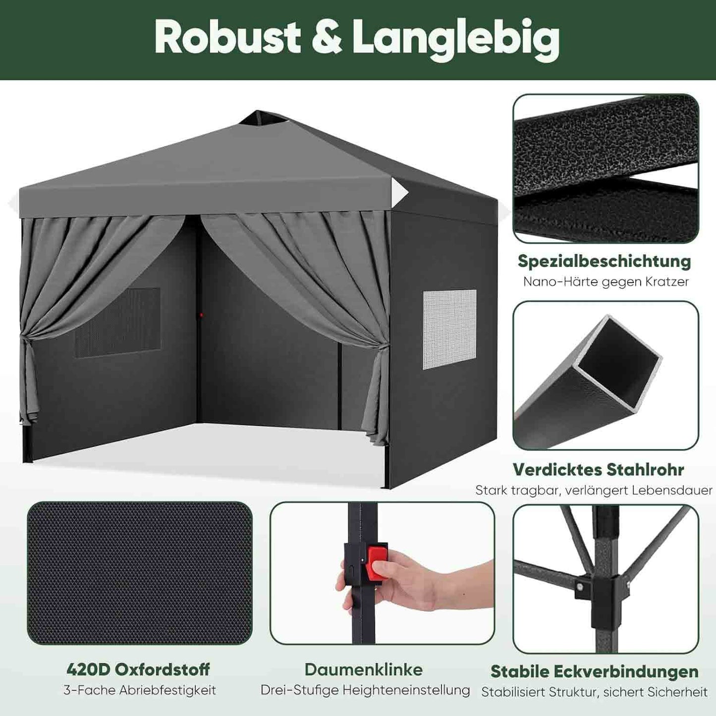 Pop-up Partytent – Vouwtent – Paviljoen – Outdoor Tent – Markttent – 3x3 Meter – Stevig Aluminium Frame – Zijwanden Met Privacyraam