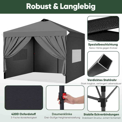Pop-up Partytent – Vouwtent – Paviljoen – Outdoor Tent – Markttent – 3x3 Meter – Stevig Aluminium Frame – Zijwanden Met Privacyraam