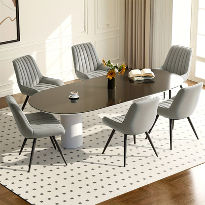 Eetkamerstoel – Loungestoel – Armstoel – Bureaustoel – Huiskamerstoel – Ergonomisch Design – Kunstleren Bekleding – Set van 2 – Donkergrijs