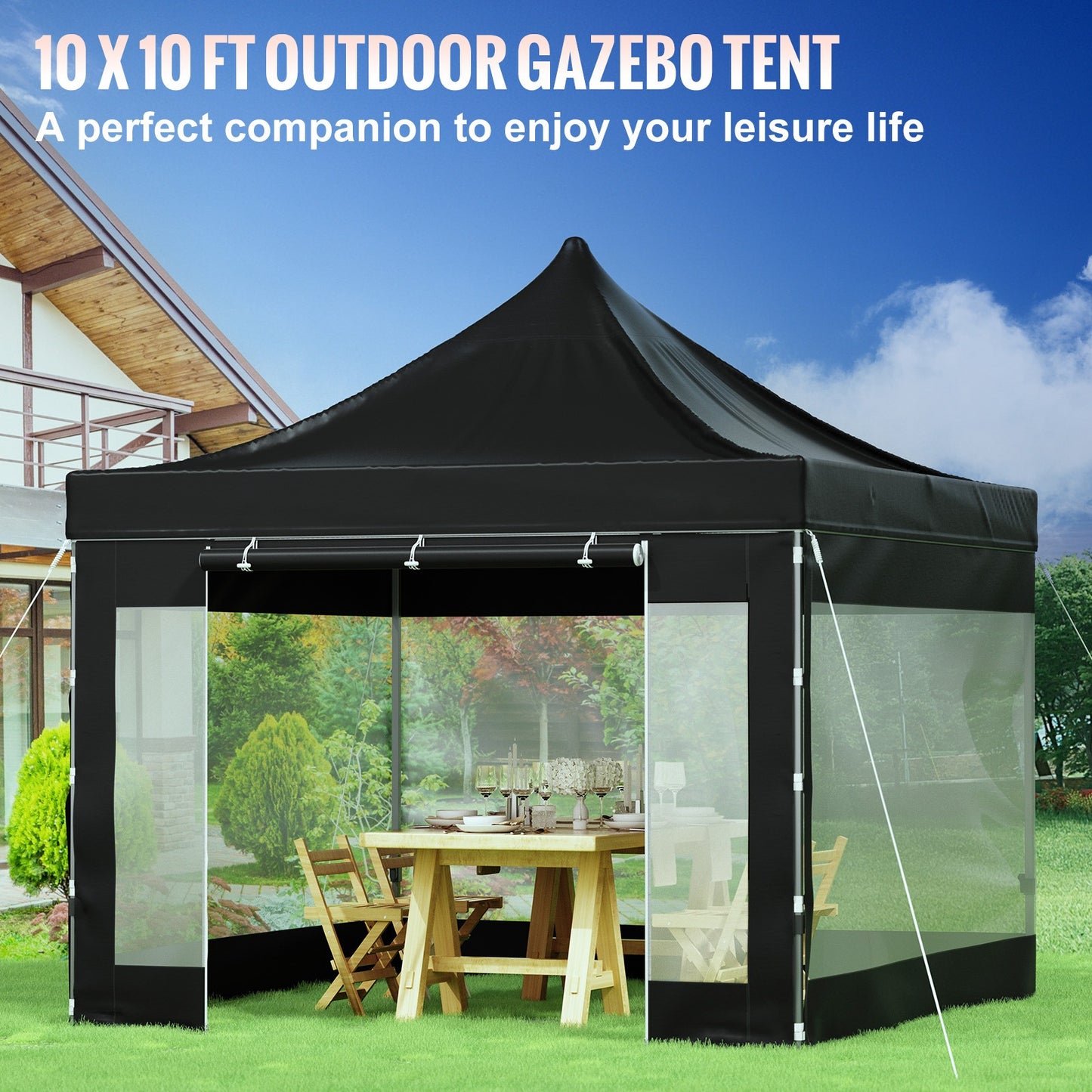 Pop-up Partytent – Prieel – Tuin Tent – Overkapping – Carport – 3x3 Meter – Waterdicht PVC-gecoat Polyester – Verstelbare Hoogte