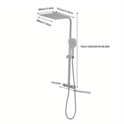 TOOL1SHOOO 30cm Thermostatic Shower Set With Three Hand Shower Modes - Silver, Top Shower With 360° Swivel, Adjustable Height 29.53-48.03inch, Intelligent Thermostatic Suitable For Bathroom Showers And Bathtubs