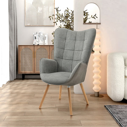 Scandinavische Fauteuil – Sessel – Stoel – Relaxstoel – Lounge Chair – Groen Patchwork – Met Houten Poten – Hoogwaardige Schuimvulling