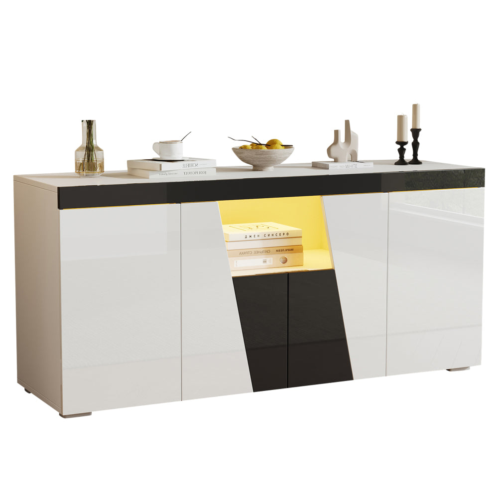 Modern Large Storage Cabinet with 3 Cabinets & 4 Doors - Angled Design Black & White Color Sideboard, Metal Frame Furniture Unit Suitable for Living Room, Entryway, Hallway - Space-Saving Vertical Shelving