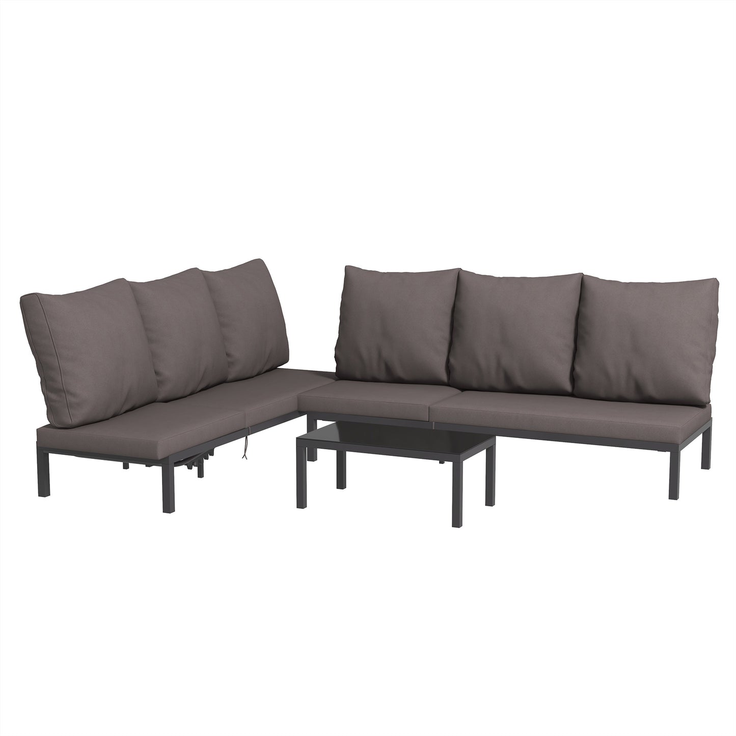 Loungeset – Tuinmeubelset – Ligbedden – Buitenmeubel – Zonnebed – Aluminium Frame – Verstelbare Rugleuning 5 Posities – Gehard Glas Koffietafel – Grijs