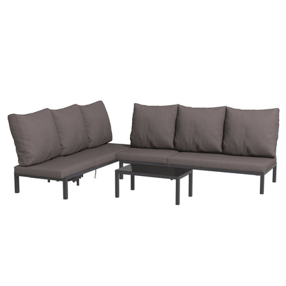Loungeset – Tuinmeubelset – Ligbedden – Buitenmeubel – Zonnebed – Aluminium Frame – Verstelbare Rugleuning 5 Posities – Gehard Glas Koffietafel – Grijs