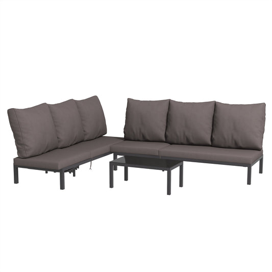 Loungeset – Tuinmeubelset – Ligbedden – Buitenmeubel – Zonnebed – Aluminium Frame – Verstelbare Rugleuning 5 Posities – Gehard Glas Koffietafel – Grijs