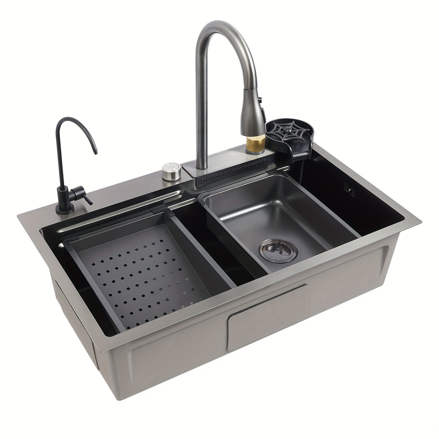 Keukenspoelbak – Gootsteen – Wasbak – Spoelbak – Keukenbak – Roestvrij Staal – Uittrekbare Kraan – Modern Rechthoekig Design 74x45 cm