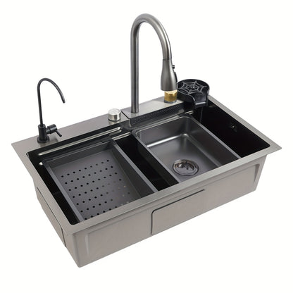 Keukenspoelbak – Gootsteen – Wasbak – Spoelbak – Keukenbak – Roestvrij Staal – Uittrekbare Kraan – Modern Rechthoekig Design 74x45 cm