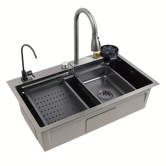 Keukenspoelbak – Gootsteen – Wasbak – Spoelbak – Keukenbak – Roestvrij Staal – Uittrekbare Kraan – Modern Rechthoekig Design 74x45 cm