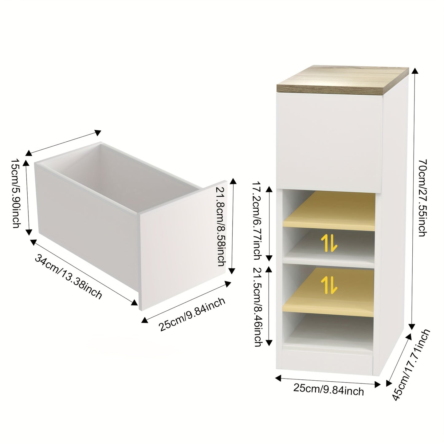 Nachtkastje – Bijzettafel – Opbergkastje – Ladekastje – Zijkast – Compact Design – Duurzaam Kunststof – 25x45x70 cm – Slimme Ruimtebesparing