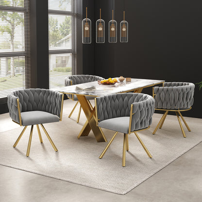 Velvet Stoelen – Eetkamerstoelen – Woonkamerstoelen – Luxe Stoelen – Design Stoelen – Set Van 4 – Zachte Grijze Velvet Bekleding – Metalen Gouden Poten