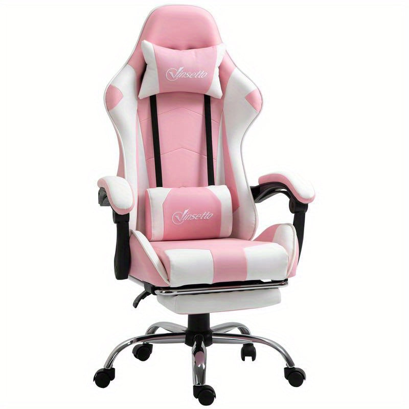 Gamingstoel – Bureaustoel – Gamestoel – Werkstoel – Office Chair – Ergonomisch – Verstelbare Hoogte 119-127 cm – 360° Draaibaar – Lendensteun – Metalen Frame – PVC Leer – Hoofdsteun – Roze Zwart