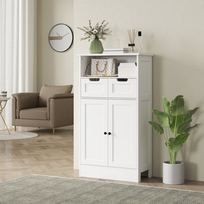 Bathroom Cabinet with 2 Drawers, Door, 60 x 30 x 109 cm, White