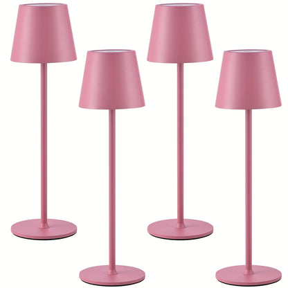 Tafellamp Draadloos – LED Tafellamp – Oplaadbare Lamp – Nachtlamp – Bureaulamp – 7000mAh Accu – Touch Bedienung – Set 4 Stuks – Roze – Minimalistisch Design