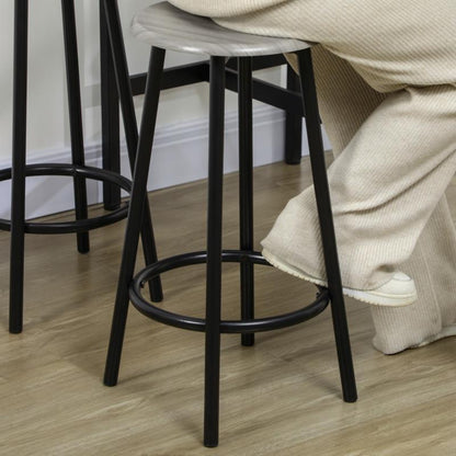 Barkrukkenset – Barkrukken – Barkruk – Keukenkruk – Barstoel – Industrieel Design – Metalen Onderstel Grijs – Massief Houten Tafelblad – 5 Zits