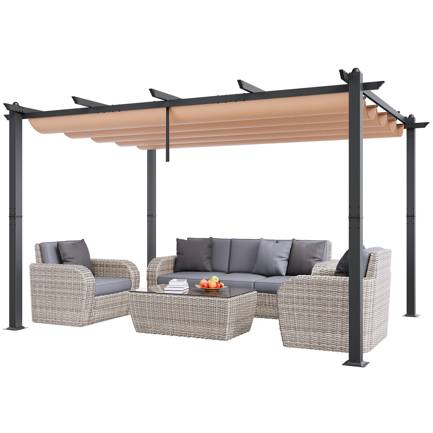 Pergola – Overkapping – Zonnescherm – Tuinoverkapping – Uitschuifbare Luifel – Aluminium Frame – 3x4 Meter – Beige