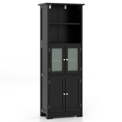 Vitrinekast – Opbergkast – Kasten – Buffetkast – Wandkast – 163 cm Hoog – Mat Zwart Met Veiligheidsglas