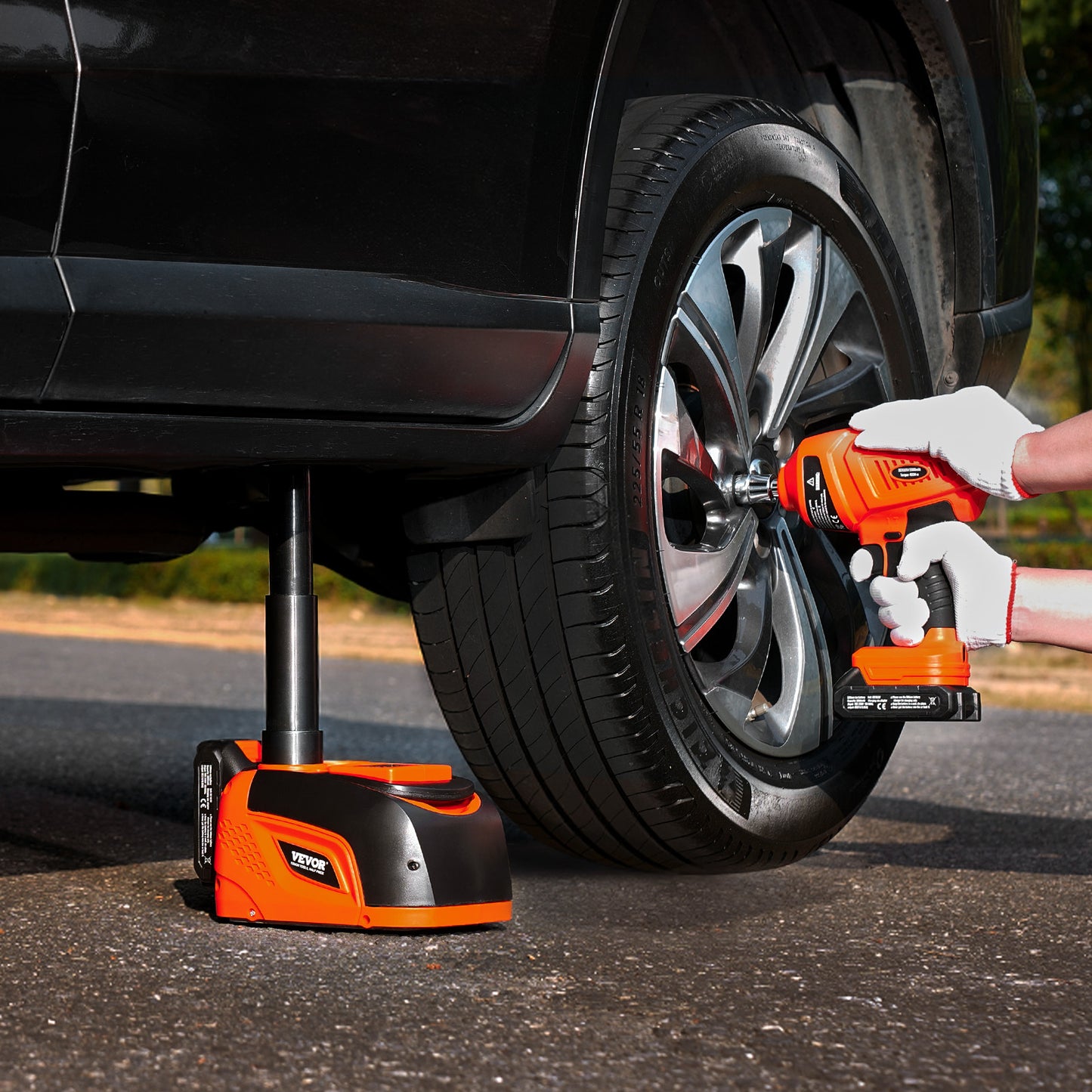 Elektrische Krik – Auto Krik – Bandenkrik – Hydraulische Krik – Draagbare Krik – Draadloos Met 5 Ton Hefkracht – 400 Nm Elektrische Moersleutel – Oranje Variant