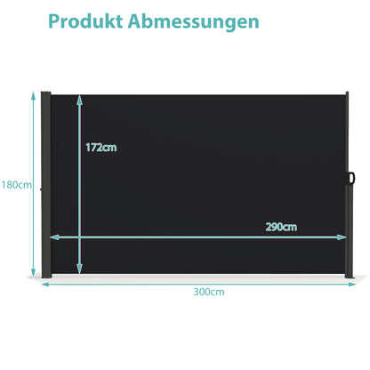 Uitschuifbaar Zijscherm – Terrasscherm – Balkon Scherm – Windscherm – Privacy Scherm – Aluminium Frame – Weerbestendig Gecoat Polyester