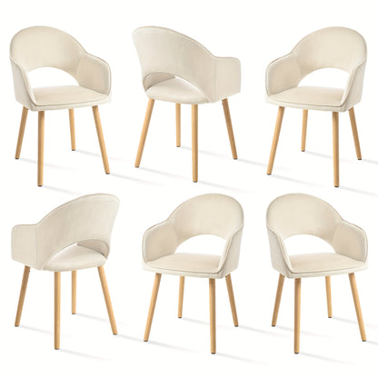 Eetkamerstoel – Stoel – Kuipstoel – Bureaustoel – Lounge Stoel – Halvemaan Open Rug – Massief Houten Poot – Beige Fleece Bekleding