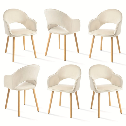Eetkamerstoel – Stoel – Kuipstoel – Bureaustoel – Lounge Stoel – Halvemaan Open Rug – Massief Houten Poot – Beige Fleece Bekleding