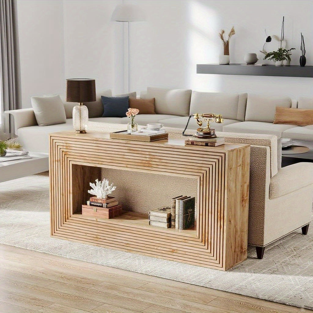 Rustieke Sidetable – Smalle Haltafel – Landelijke Tafel – Opbergtafel – Bijzettafel – Massief Houten Constructie – Ruimtebesparend Ontwerp – 2 Opbergvakken – Eenvoudige Montage