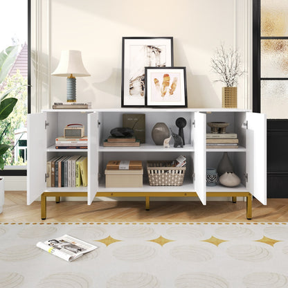 Dressoir – Sideboard – Opbergkast – Ladekast – Wandkast – Hoogglans Wit – Gouden Accenten – 140x80x40 cm – Ruime Opbergruimte