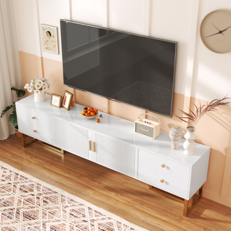 TV-meubel – TV-kast – Televisiemeubel – Media Meubel – Lowboard – Modern Design – Glanzend Wit MDF – Gouden Accenten – 178 cm – Ruime Opbergruimte met Laden
