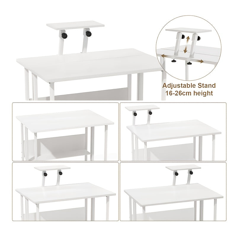Bureau – Schrijftafel – Computertafel – Werktafel – Opvouwbaar Bureau – Inklapbaar – Met Wieltjes – Verstelbare Monitorstandaard – Compact 80x58x76 cm