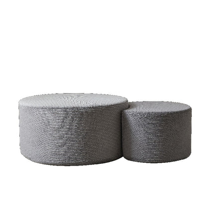 2-delige Ronde Salontafelset – Poef – Hocker – Bladtafel – Foamed Kruk – Modern Woonkamer Meubel – Gevuld Kussen – Geen Montage Nodig