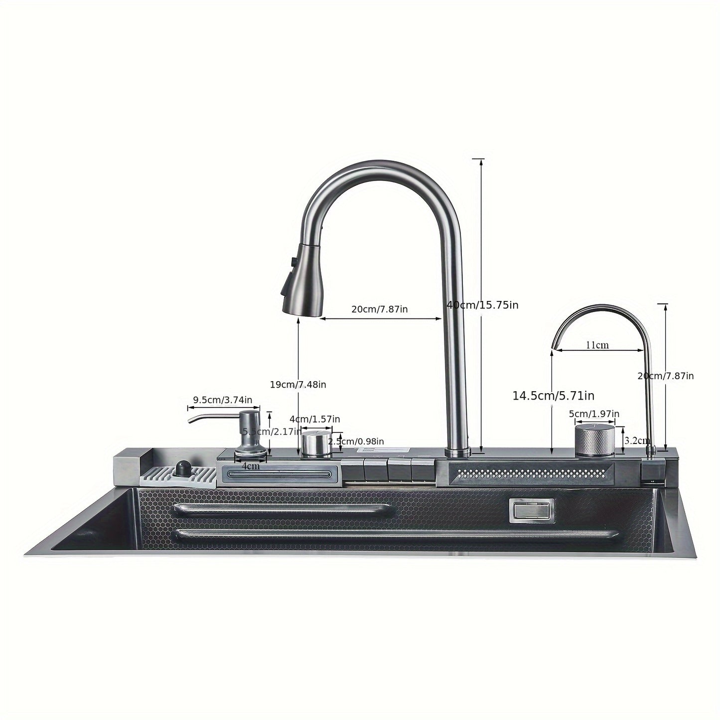 Waterval Spoelbak – Keukenspoelbak – Enkele Kom – Spoeltafel – Spoelbak Met Kraan – Roestvrij Staal – Uittrekbare Sproeikop – Grijs Mat