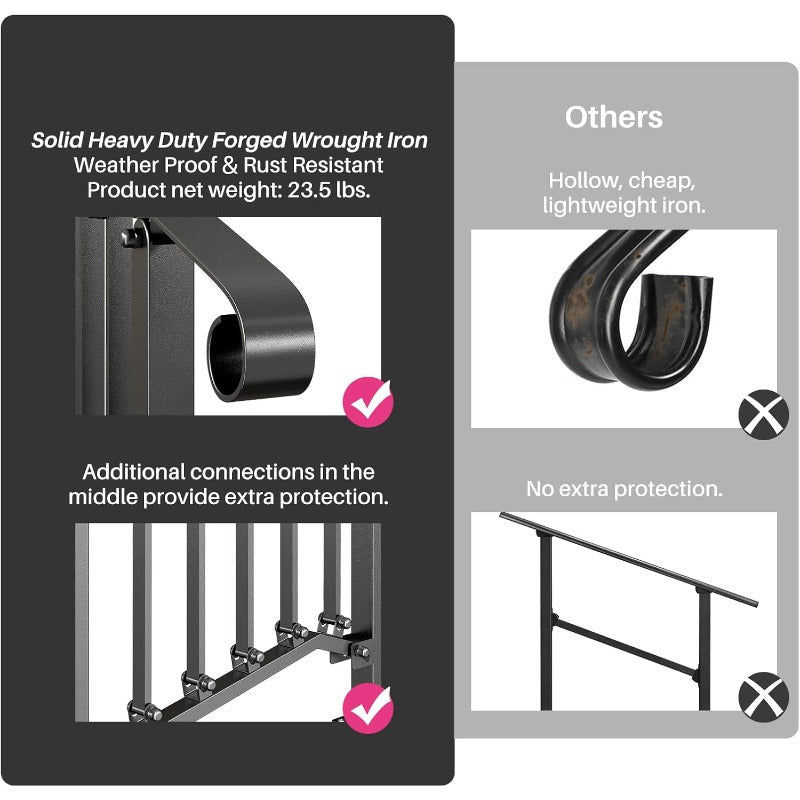 Buitenhandgreep – Buitenleuning – Trapleuning – Handrail – Stabiliteitshandgreep – Smeedijzer Zwart – Weerbestendig Poedercoating – 52,98x93,98 cm – Voor Beton En Hout