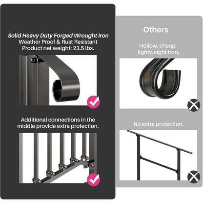 Buitenhandgreep – Buitenleuning – Trapleuning – Handrail – Stabiliteitshandgreep – Smeedijzer Zwart – Weerbestendig Poedercoating – 52,98x93,98 cm – Voor Beton En Hout