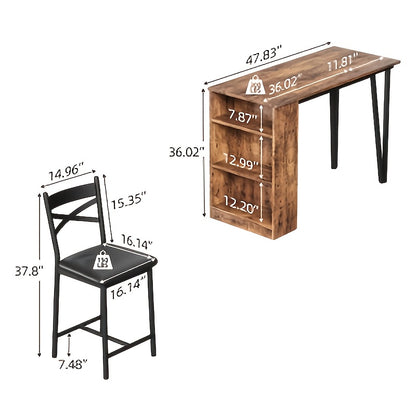 3-delige Eettafelset – Keukentafelset – Barset – Eettafel met Opbergruimte – Zwarte Stoelen – Compact en Ruimtebesparend – Hardhout en Metaal