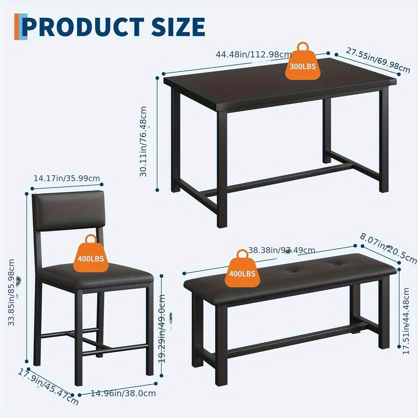 Eettafelset – Eetkamerset – Keukentafelset – Zitgroep – Meubelset – Rechthoekig – Zwart Hout – Inclusief 2 Gestoffeerde Stoelen en Bank – Compact Voor 4 Personen