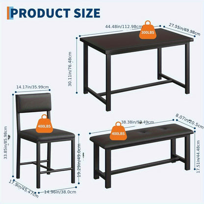 Eettafelset – Eetkamerset – Keukentafelset – Zitgroep – Meubelset – Rechthoekig – Zwart Hout – Inclusief 2 Gestoffeerde Stoelen en Bank – Compact Voor 4 Personen