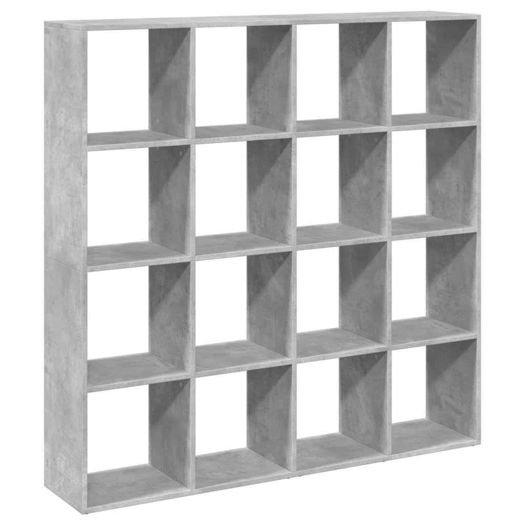 Boekenkast – Boekenrek – Opbergkast – Vakkenkast – Roomdivider – Betongrijs – 16 Open Vakken – Hoogwaardig Hout