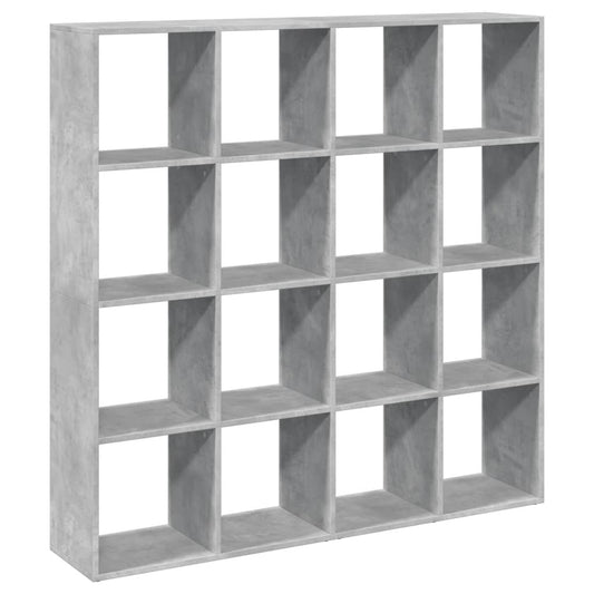 Boekenkast – Boekenrek – Opbergkast – Vakkenkast – Roomdivider – Betongrijs – 16 Open Vakken – Hoogwaardig Hout