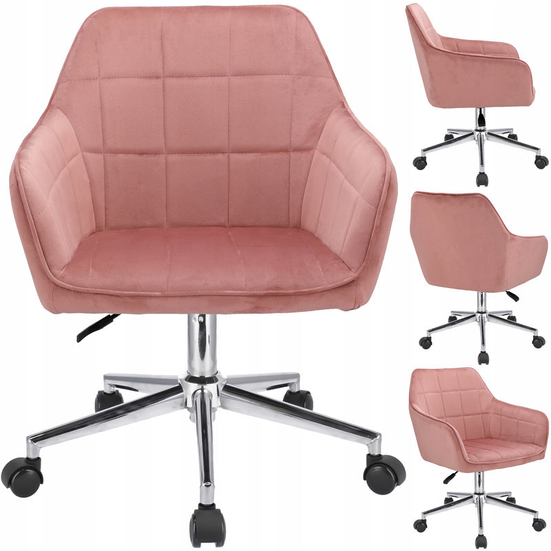 Bureaustoel – Bureaustoel Met Wieltjes – Bureaustoel Draaibaar – Kantoorstoel – Studstoel – Zachte Velvet Bekleding – 360° Draaibaar Met Verstelbare Hoogte - Roze