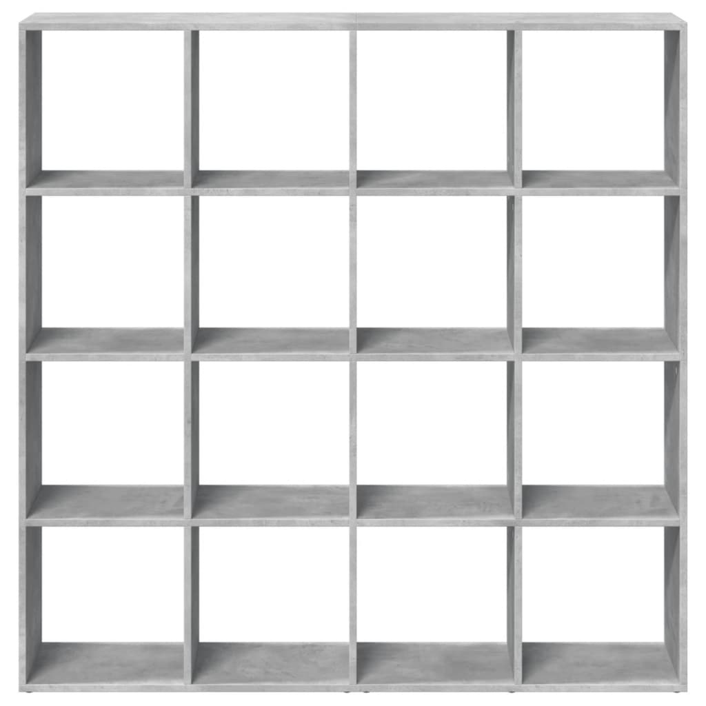 Boekenkast – Boekenrek – Opbergkast – Vakkenkast – Roomdivider – Betongrijs – 16 Open Vakken – Hoogwaardig Hout