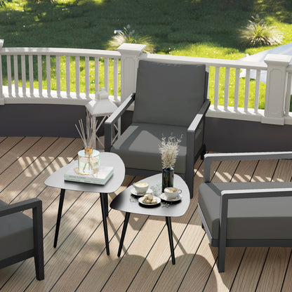 Bijzettafel – Bijzettafels – Salontafel – Banktafel – Nachtkastje – Weerbestendig Stalen Frame – Modern Driehoekig Design Zwart