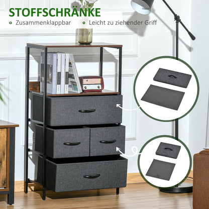 Linnenkast – Opbergkast – Dressoir – Kast Met Lades – Zwart – 4 Lades – Extra Open Plank – Compact & Onderhoudsvriendelijk