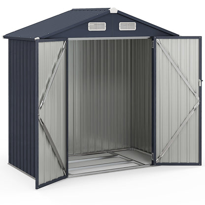 Buitenopslag schuur – Tuinhuis – Gereedschapshuis – Schuur – Opslagruimte – Vergrendelbare Deuren – Water- en Winddicht – Donkergrijs – 6,3’ x 3,5’ / 10’ x 7,7’ – Gegalvaniseerd Staal