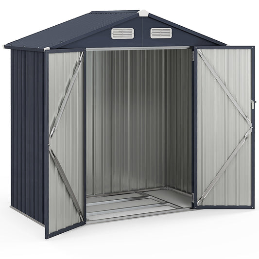 Buitenopslag schuur – Tuinhuis – Gereedschapshuis – Schuur – Opslagruimte – Vergrendelbare Deuren – Water- en Winddicht – Donkergrijs – 6,3’ x 3,5’ / 10’ x 7,7’ – Gegalvaniseerd Staal