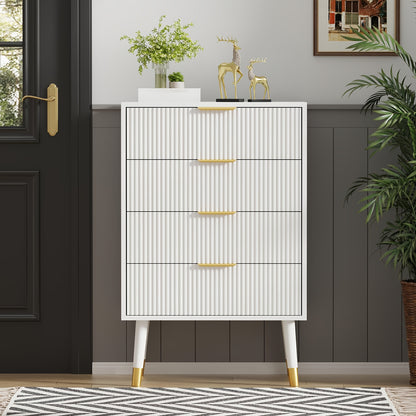 Commode – Ladekast – Dressoir – Kast – Nachtkastje – Wit – Gouden Accenten – 4 Lades – Compact & Ruimtebesparend
