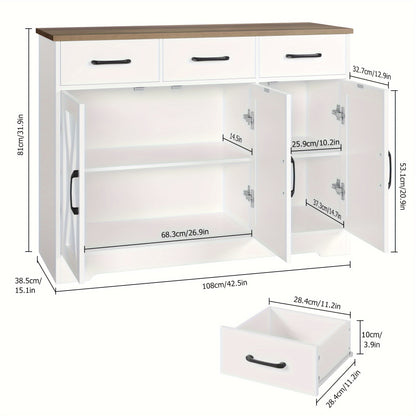 Zijboard – Dressoir – Opbergkast – Buffetkast – Kast – Wit-Bruin – 108x38,5x81 cm – Massief Hout & Verstelbare Planken