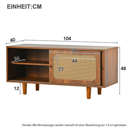 Rattan Shoe Cabinet with 2 Doors, Adjustable Shelf, Walnut Finish, Stylish Shoe Storage for Hallway, Living Room, and Bedroom, 104*40*48 cm
