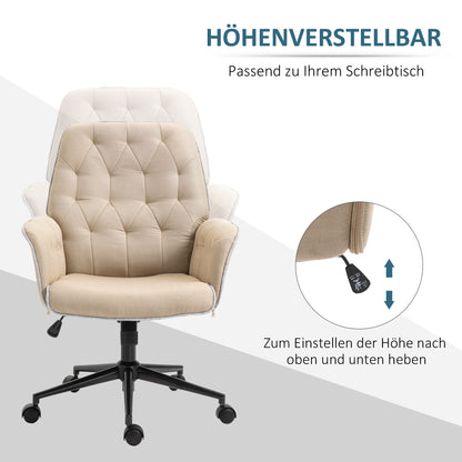 Bureaustoel – Office Chair – Kantoorstoel – Draaistoel – Bureaustoel – Verstelbare Hoogte – Kantelfunctie – Linnenstof – 360° Wieltjes – Beige – 66 x 69 x 89,5-97 cm