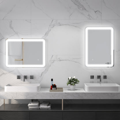 Bathroom Mirror, Illuminated, Touch Control, Fog-Free, Dimmable, 3 Light Colors, 50X70, Silvery