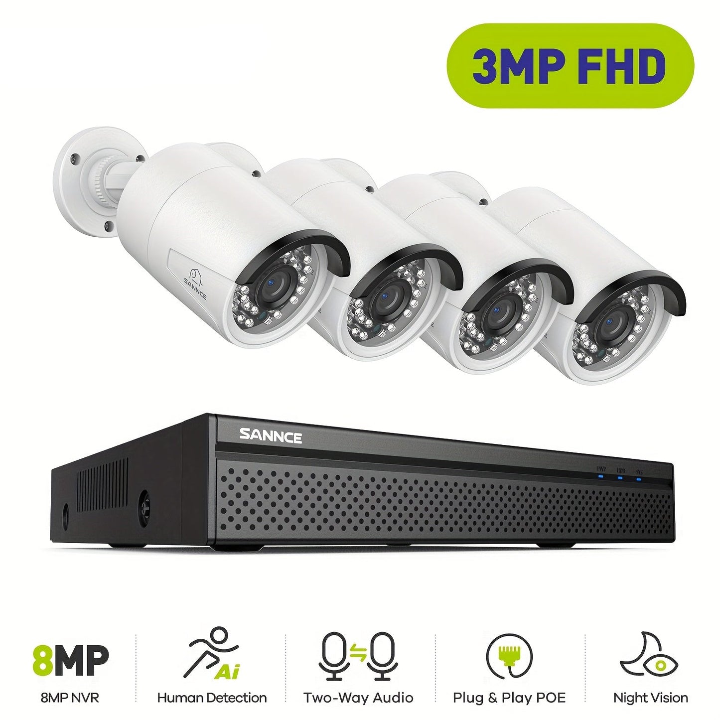 Beveiligingscamera Set – Camerabewaking – Bewakingscamera – IP Camera – CCTV Camera – 3MP Resolutie – 4x Optische Zoom – PoE Voeding – Tweerichtingsaudio – Personendetectie